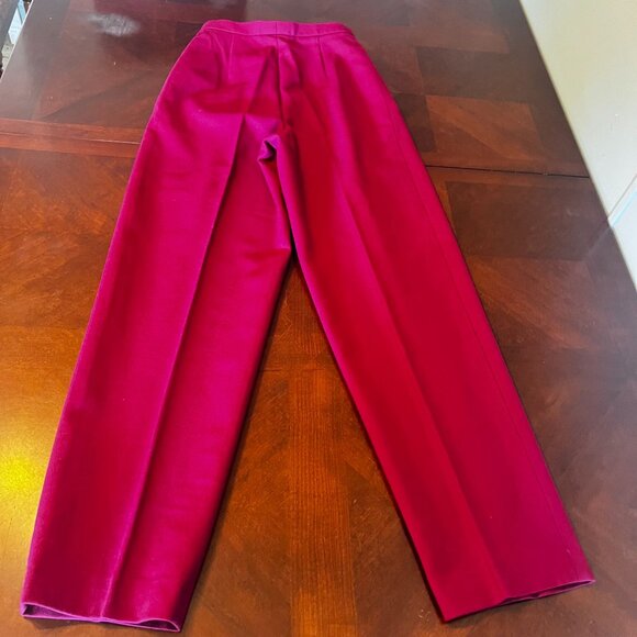 Jaeger Womens High-Waisted Pleated 100% pure Wool Trousers XS Fuchsia Pink 80's - Picture 2 of 13
